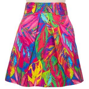 Milly Bright Pink Tropical Feather Palm Leaf Tennis / Mini Skirt Women's 6
